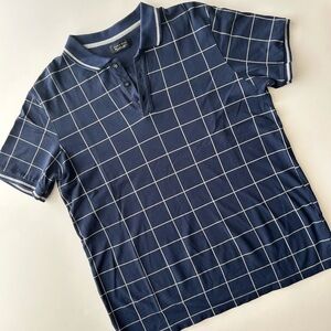 Zara Men's Blue Checkered Polo Short-Sleeve Shirt